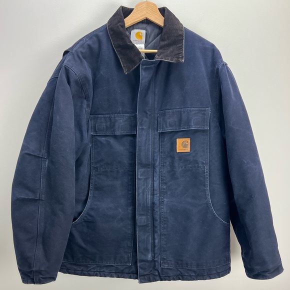 Carhartt Other - Carhartt Navy Blue Chore Coat Sandstone Traditional Artic Quilt Lined Mens Large
